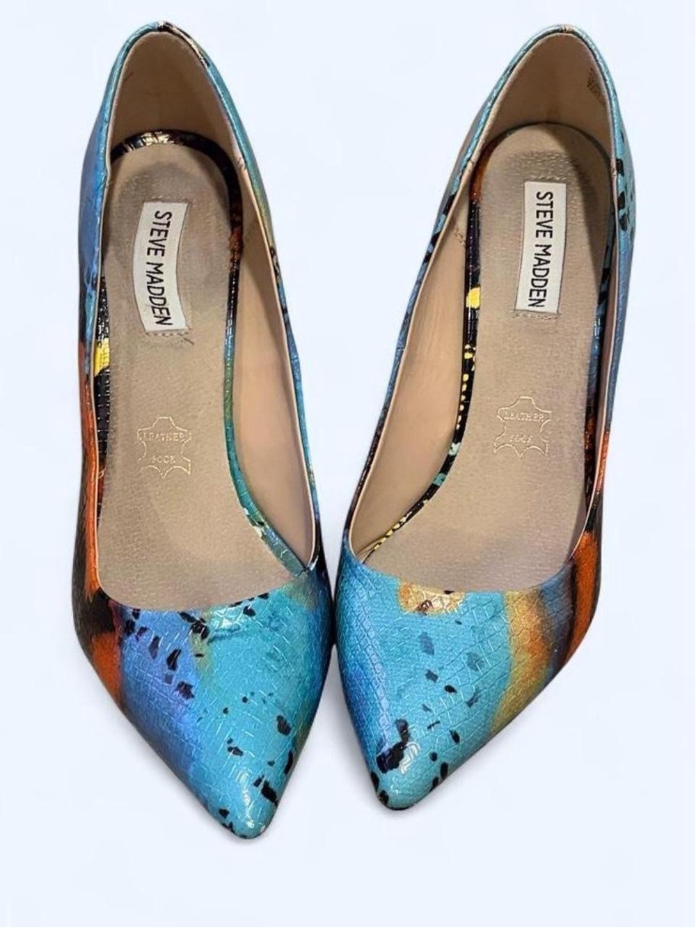 Steve Madden Turquoise Multi Pointed-Toe Flats with Orange Accents